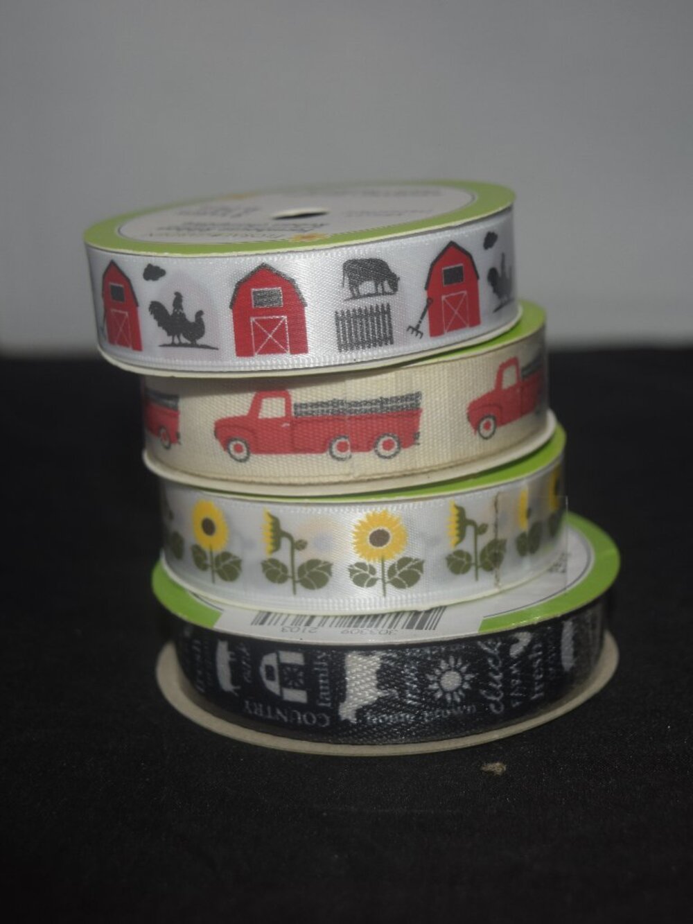4-Spool Farmhouse Craft Ribbon Lot - Barn, Truck, Sunflower & Country Life